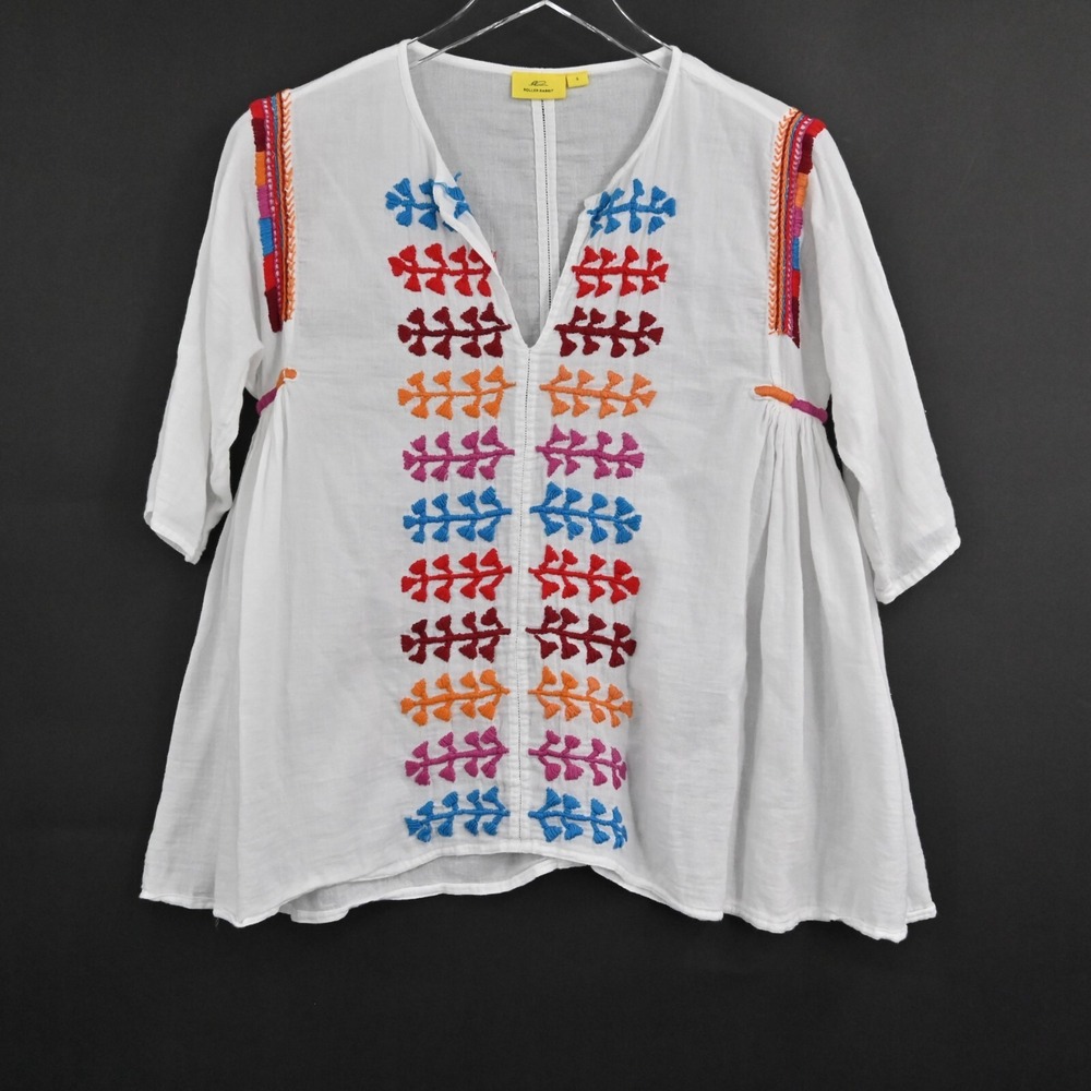 ROLLER RABBIT Top Womens Size S Embroidered Cotton Gauze Split Neck Swing Blouse